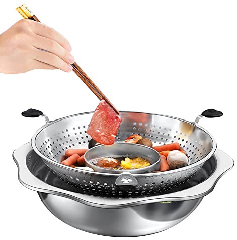 MNSSRN 2 Aromen von Suppentopf, Edelstahl-Hottopf-Self-Service-Suppentopf mit rutschigem Netz, geeignet für Gasherd und Induktionstocher,B,34cm