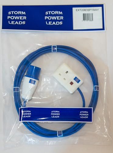 STORM POWER LEADS CAMPING EXTENSION LEAD 1 WAY-4 WAY HOOK UP SOCKETS CARAVAN 16A 5MT-25MT 240V (1 WAY, 20M)