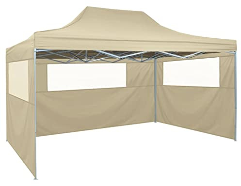 HOMIUSE Faltzelt 3x4,5 m Creme Pavillon Grillpavillon Verkaufsstand Faltpavillon Gartenpavillon Gartenlaube Party Zelt Groß Faltzelt Pavillion Klappbar Pavillon Faltbar mit 3 Wänden