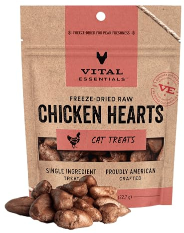 Vital Essentials Freeze Dried Raw Chicken Hearts Cat Treats, 0.8 oz Bag