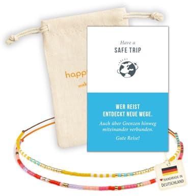 happymaker - Gute Reise Geschenk, 2 Armbänder aus Miyuki Perlen mit Geschenkkarte und Geschenkverpackung, Armbänder für Frauen und Mädchen, handgefertigt in Deutschland, Weltenbummler Geschenk
