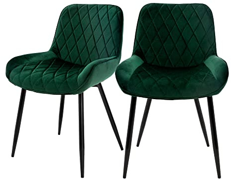 ML-Design set om 2 matsalsstolar Matsalsstol med ryggstöd och armstöd, mörkgrön, sammetssits, metallben, köksstolar Köksstol Vardagsrumsstol Vardagsrumsstol Stoppad stol Stolar