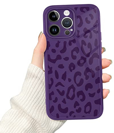 Newseego iPhone 14 PRO Max Cover per Ragazze Donne, Carino Stampa Leopardo Custodia per Telefono Morbido Silicone Fotocamera Protezione Antiurto Bumper Cover per iPhone 14 PRO Max-Viola