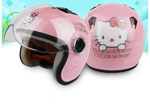 Sommer-Motorrad-Halbhelm Für Kinder Mit Sonnenblende, Elektrischer Katzenohren-Halbhelm Für Kinder, Motorrad-Jethelm Für 2–12 Jahre Alte Jungen Und Mädchen A,52-56CM