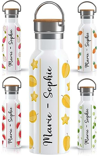 OWLBOOK® Edelstahl Trinkflasche personalisiert| Wasserflasche 600 ml | Thermos Flasche Sportflasche | Auslaufsicher Spülmaschinenfest | Yoga Sport Arbeit | Geschenke für Frauen | Sternfrucht