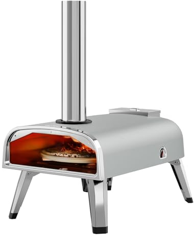 aidpiza Outdoor-Pizzaofen, 30,5 cm, Holzpellet-Pizzaöfen mit drehbarem, rundem Pizzastein, tragbar, mit integriertem Thermometer, Pizzaofen für draußen, Garten, Camping, Picknicks (grau-drehbar)