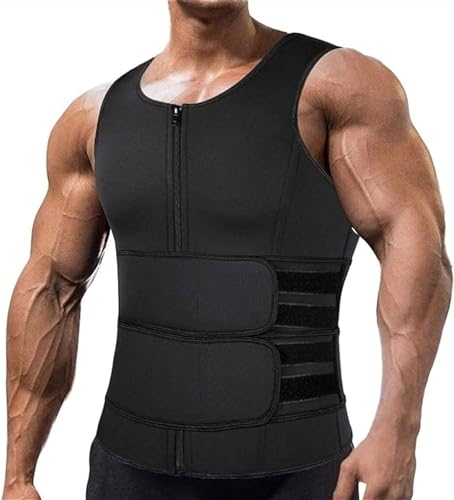 DTREEL Sweatshirt-Weste for Herren, Sauna-Neopren-Schlankheitsgürtel, Sport-Oberbauchgürtel, Fitnessgürtel, Schweißgürtel, Saunaanzug (Color : Black, Size : XXL)