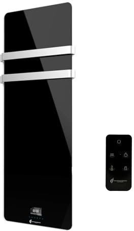 Omiros Sannover Handtuchtrockner, elektrisch, aus Glas, Wandmontage, 850 W, Schwarz