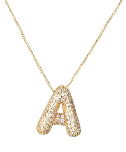 RWQIAN Bubble Buchstaben Kette Silber/Gold Damen Balloon Initialen Haskette Bling Zirkonia Buchstaben Anhänger Bubble Letter A-Z Schmuck Geschenke für Frauen