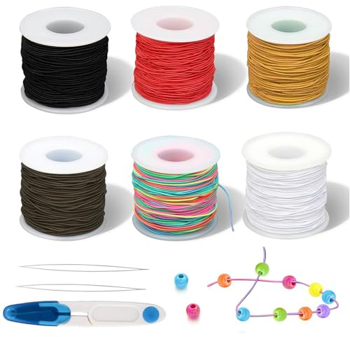 RAFIYU 6 Rotoli Filo Elastico per Braccialetti Resistente, 1mm Filo per Braccialetti Collane, 6 Colori Totale 120m Corda Elastico per Baccialetti Adatto DIY Artigianato Decorazioni