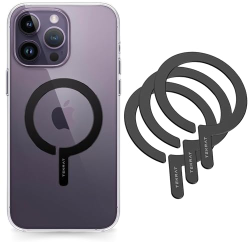 TEKRAT Magnetic Ring Sticker Compatible with MagSafe V2 – Universal Strong Adhesive, Magnetic Phone Ring for MagSafe Accessories, Wireless Charging and Wallet, for iPhone and Android, 3 Pack (Black)