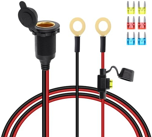 GELRHONR Zigarettenanzünder buchse Wasserdicht Marine Grade, 12V-24V Zigarettenanzünder Buchse mit Ringkabelschuhe Kabel mit 20A Fuse für Auto/Boot/Motorrad (2M)