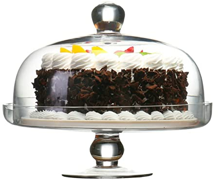 CVNIMV Alzata per Torta in Vetro con Coperchio a Cupola Piatto da Portata Rotondo Trasparente e Piatto da Torta Trasparente Piatto da 12 Pollici per Cupcake e Verdure per Patatine da Dessert e Salse