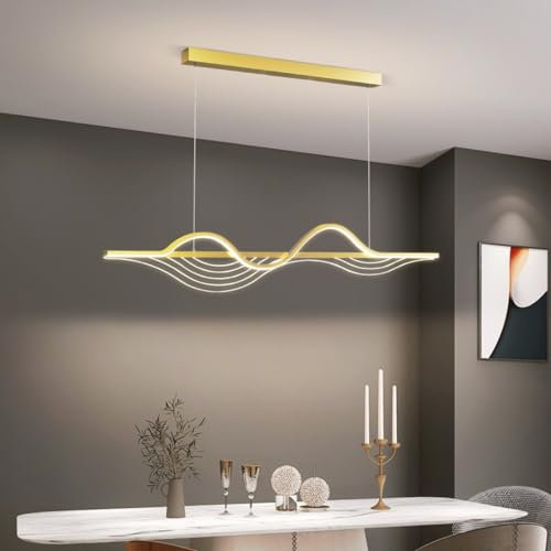 Bellastein LED Pendelleuchte Esstisch Lange gerade Scheibe Kronleuchter Moderne LED-Hängeleuchte Theke in der Teestube Hängeleuchte Büro Pendellampe Leuchten (golden100cm)