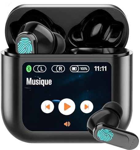 Écouteurs Bluetooth 5.4 sans Fil – Réduction de Bruit ENC/ANC, Autonomie 30h, Son HD & Basses Puissantes, Écran LED Tactile, Ultra-Faible Latence Gaming, Étanches IPX5 – iOS, Android