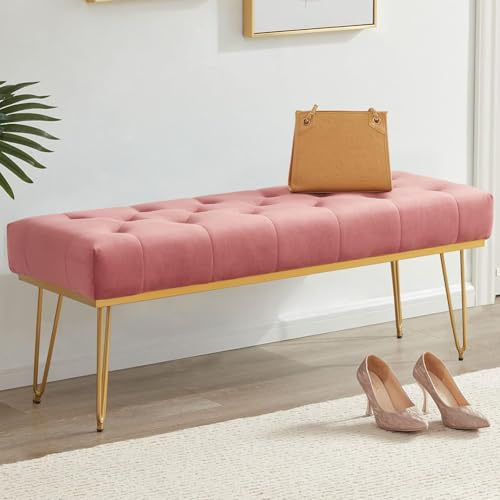 Shally Dogan Panca Fondoletto in Tessuto, Cassapanca Pouf per Camera da Letto, Panchina Ottomana con Imbottitura ad Alta Densità Multiuso da Ingresso, Ideale per Cameretta, Soggiorno, Salotto (Rosa)