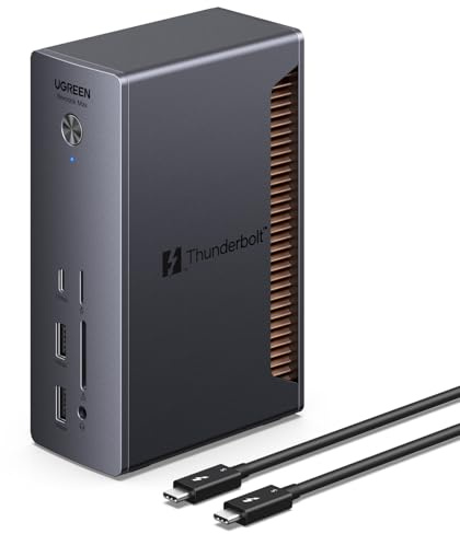 UGREEN Revodok MAX 2131 Docking Station Thunderbolt 5 120Gbps Transferencia Ultra Rápida Dock Hub 13 en 1 con 4 TBT5 Multi USB 3.2 RJ45 2.5GbE Lector de Tarjeta SD TF 4.0 Jack 3.5mm 140W Máx Carga