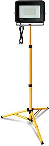 Daromigo Baustrahler LED mit Stativ, 30W Arbeitsstrahler 2550LM 3000K Warmweiß Flutlicht, Höhenverstellbar, Wasserdicht IP66 Baulampe LED für Innen-und Außenbereich(kein Stecker)