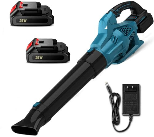 Kabelloser Laubbläser, 21 V, 3500 W, Laubbläser mit Li-Ion-Akku & Ladegerät, 6 variable Geschwindigkeiten, für die Pflege des Rasens und Schneeschleudern (2 Akku)