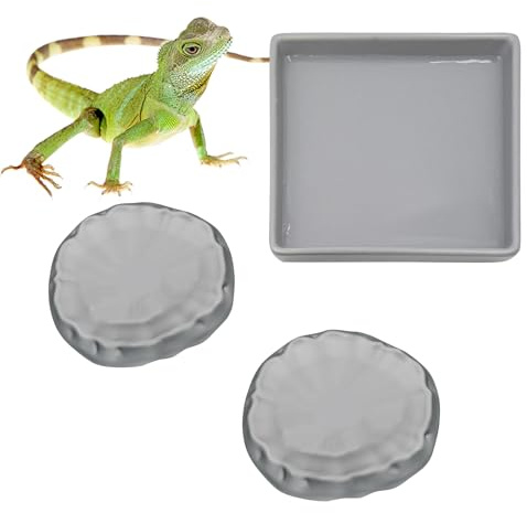 3 Pack Reptile Food Bowl Water Dish, Ceramics Reptile Feeding Bowl, Bearded Dragon Feeding Dish Kit, Tank Terrarium Aquarium Accessory for Hermit Crab Turtle Tortoise Lizard Frog Snail Leopard Gecko