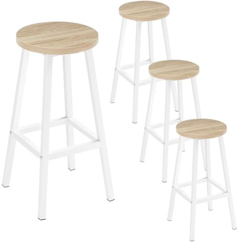 Klihome Barhocker 4er Set, Barstühle mit Metallgestell, Bar Hocker rund, Küchenstühle mit Fußstütze, Tresenhocker 150 kg belastbar, für Bar Kücheninsel Esszimmer, Helle Eiche, K0008BH-4