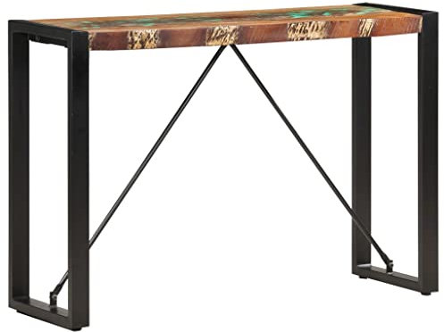 LVHUIDEH Konsolentisch mit Stahlbeine, Vintage-Stil Schreibtisch, Telefontisch, 110 x 35 x 76 cm Massives Altholz, Beistelltisch, fürs Home, Wohnzimmer, Schlafzimmer, Robust und Langlebig