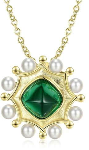 Accessories Halskette mit Anhänger aus 925er-Sterlingsilber, Polygonaler grüner Nano-Stein, Funkelnde Kette für edlen Goldschmuck