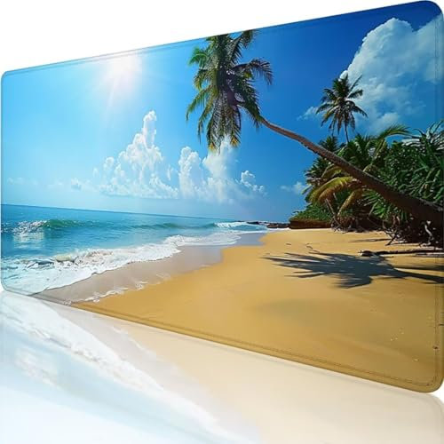 Alfombrilla Ratón Gaming Azul 1200 x 600mm, Alfombrilla Ratón XXL Playa, Mouse Pad con Base de Goma Antideslizante, Impermeable Alargar Alfombrilla Escritorio Bordes Cosidos para Ratón y Teclado I-P