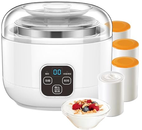 Yaourtière avec contrôle de minuterie et passoire, doublure compacte en acier inoxydable, contrôle constant de la température pour yaourt et fromage, machine à yaourt blanc sans tasse