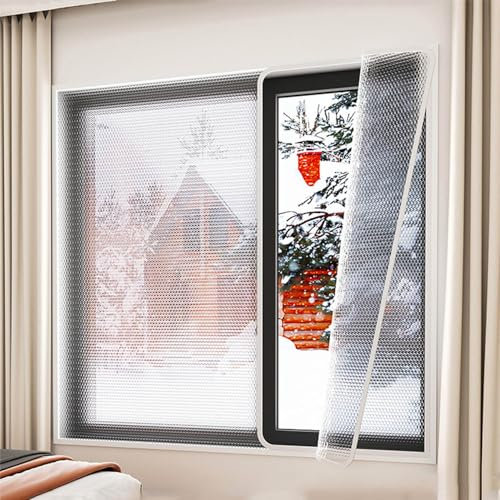LRYELWA Selbstklebende Fenster Isolierfolie Kälteschutz Wärmeschutzvorhang Winddichte Fensterisolierung für den Winter,Doppelt Verdickt Luftpolsterfolie,Ohne Bohren,Breite x Höhe (1m x 2m)