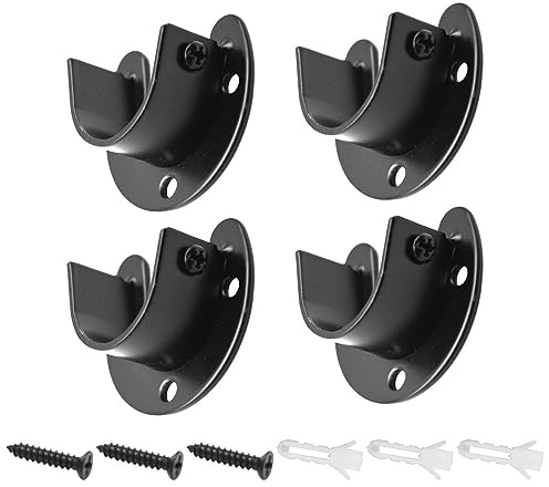 Ruidee 4 Stück Rundrohr Halterung 25mm Stangenhalterung U-förmiges Set Edelstahl Flansch Halterung für Kleiderstangen,Wäscheständer (FL/Black/25MM)