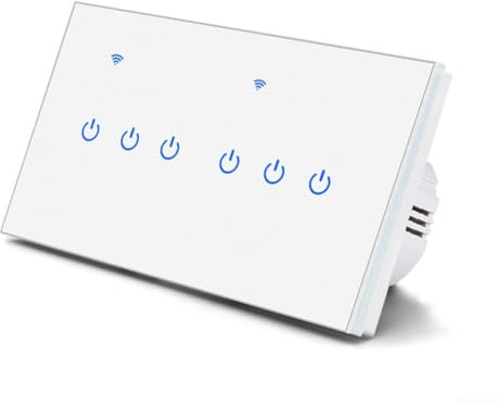 WiFi Smart Touch Switch, Smart Light Switch For Tuya App, WiFi Touch Switches with Wall Light Remote Control, Voice Control With Glass Wall Plate For Home(6 Gang-White)