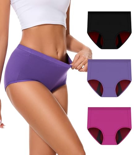 Bobelle Wear 3er Pack Inkontinenz Slip Damen, Waschbare Wiederverwendbare Periodenunterwäsche mit 100 ml Saugeinlage Hoch taillierte Baumwolle schützende Menstruationsslips