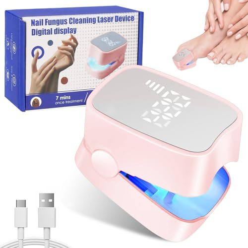 Dispositivo Trattamento Laser Micosi Unghie, Dispositivo Laser dei Funghi Unghie Indolore per Mani e Punta Migliorare Unghie Danneggiate 7 Minuti al Giorno, Luce Infrarossa 910nm e Blu 460nm (Rosa)