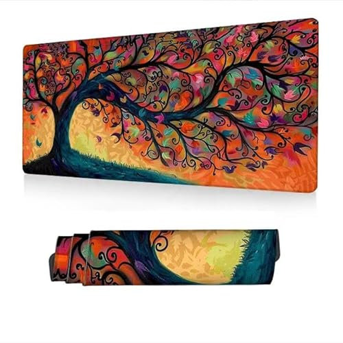 Tapis de Souris XXL 1400x600x3mm, Tapis Souris Abstrait Mousepad Imperméable, Arbre Mouse Pad avec Base Antidérapant, Desk Mat avec Bords Surpiqués, Deco Bureau, Gaming Accessoire, Cadeaux S1-118