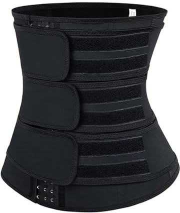 Meichoon Entrenador de Cintura de Neopreno para Mujer 3 Cinturones con Gancho y Ojo Moldeador de Cuerpo Control de Abdomen Negro Mediano