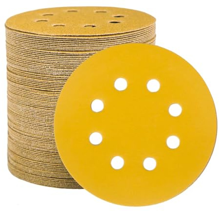 STEBRUAM Disco de Lija de 100 Piezas 220 Granos Discos de Lija 125mm Papel abrasivo autoadhesivos Discos de Pulir Hook and Loop Papel de Lija Abrasivos 8 Agujeros para Lijadora Orbital