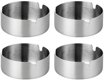 4 Pack Stainless Steel Ashtray Set Round Ash Trays for Home and Outdoor Use 8cm Diameter Portable Cigarette Ashtrays for Bars Restaurants and Offices