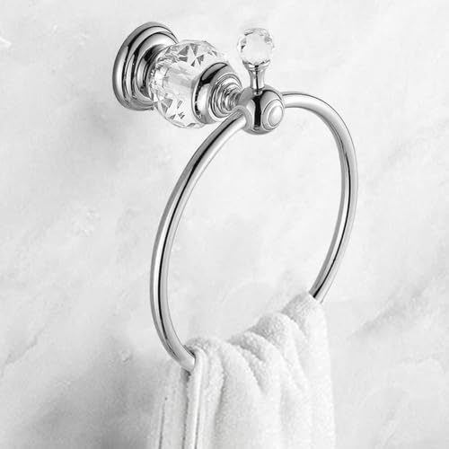 Anneau porte-serviettes en cristal pour salle de bain - Fixation murale - Accessoires de salle de bain chromés (argenté)