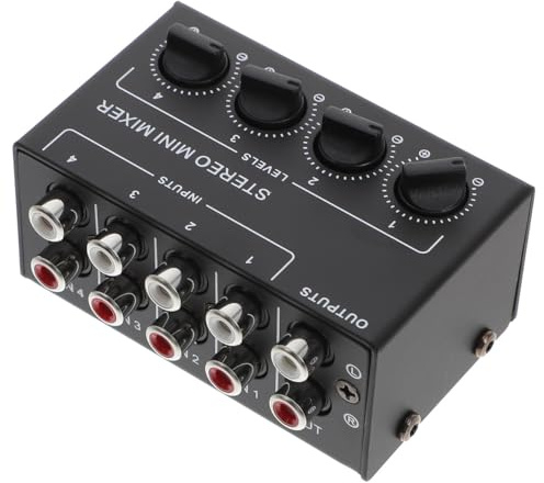 UPKOCH Mixer Audio 4 Vie Stereo Mixer Passivo Mini Realizzato in Ferro e Abs per Mixare Segnali da Lettori CD e Strumenti Musicali