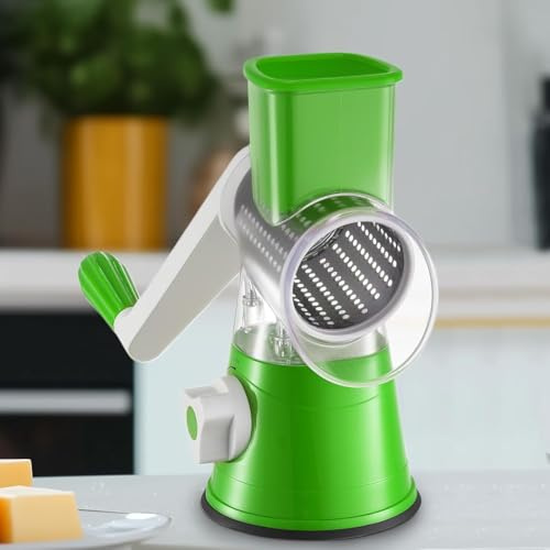 Cheese Grater Rotary Grater Round Vegetable Mandoline Blades Handheld Fruit Vegetable Slicer Shredder for Fruit Nut and Vegetable Grate (Green)