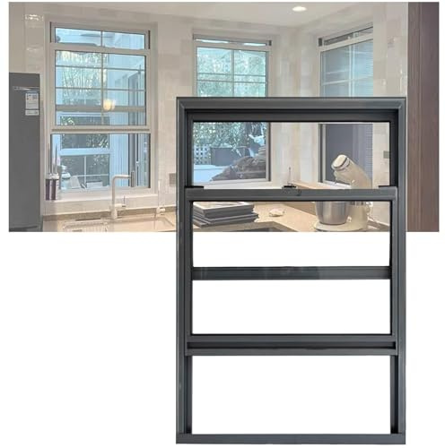 Fenêtre coulissante verrouillable en aluminium avec écran – 45 x 45 cm – Montage encastré pour sous-sol – Ventilation facile à tirer vers le bas, sûre et résistante aux intempéries