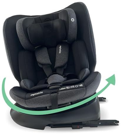 My Babiie MBCS200 360° Spin R129 Baby Car Seat – Top Tether, ISOFIX, Birth to 12yrs (40-150cm), i-Size, ERF, Group 0+/1/2/3, Rotating 360 Swivel - Black