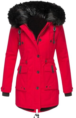 Winter Coats for Women UK Thermal Fleece Lined Thickened Coats with Faux Fur Hood Full Zip Padded Puffer Coat Warm Soft Plush Parka Jackets(Red, XXXXXL) Regenjacke Gelb