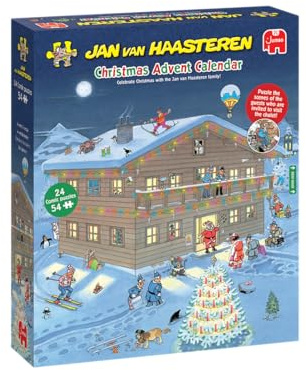 Jan van Haasteren julpussel adventskalender 2025 – Dagligt pusselset 24 dagar, 54-bitars pussel för vuxna – återvunna Cardboard Jigsaw – nedräkning med roliga och festliga scener