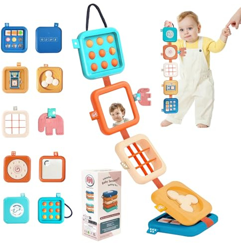 JIDAYOEU Cube D'activité Bébé, Jouet Éducatif D'activité et de Développement, 8 en 1 Jouets Montessori, Jouet de Voyage Bébé pour Avion et Voiture, Jeux Enfants Cadeaux 1 2 3 Ans, Couleur Aléatoire