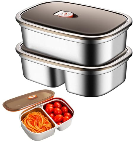 2 stycken lunchlådor i rostfritt stål, 1,2 l 1,7 l 316 rostfritt stål matlåda med fack och tätningar, bentolåda för barn och vuxna, för lunchlådor, resepicknick, snackslåda, högkvalitativ låda