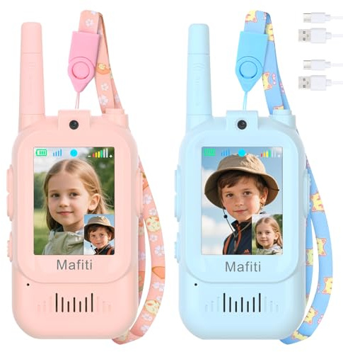 Mafiti Giocattoli per bambini Mini video walkie talkie per bambini 2 pacchetti, per 3 4 5 6 7 8 anni ragazzi e ragazze, quattro effetti sonori disponibili regali di compleanno (blu + rosa)