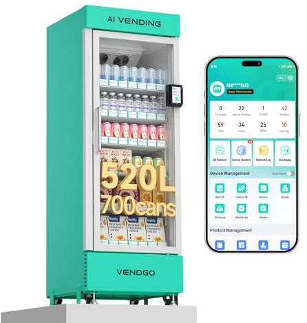 Ai Vending Machine, Smart Vending Machine with Card Reader, Cashless Payments, Inventory Tracking, Restock Alerts, Commercial-to-Use Design for Business