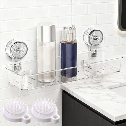 Mensola trasparente per doccia, in plastica, con ventosa, accessorio da bagno senza foratura, organizer per shampoo, balsamo, sapone, dormitorio cucina